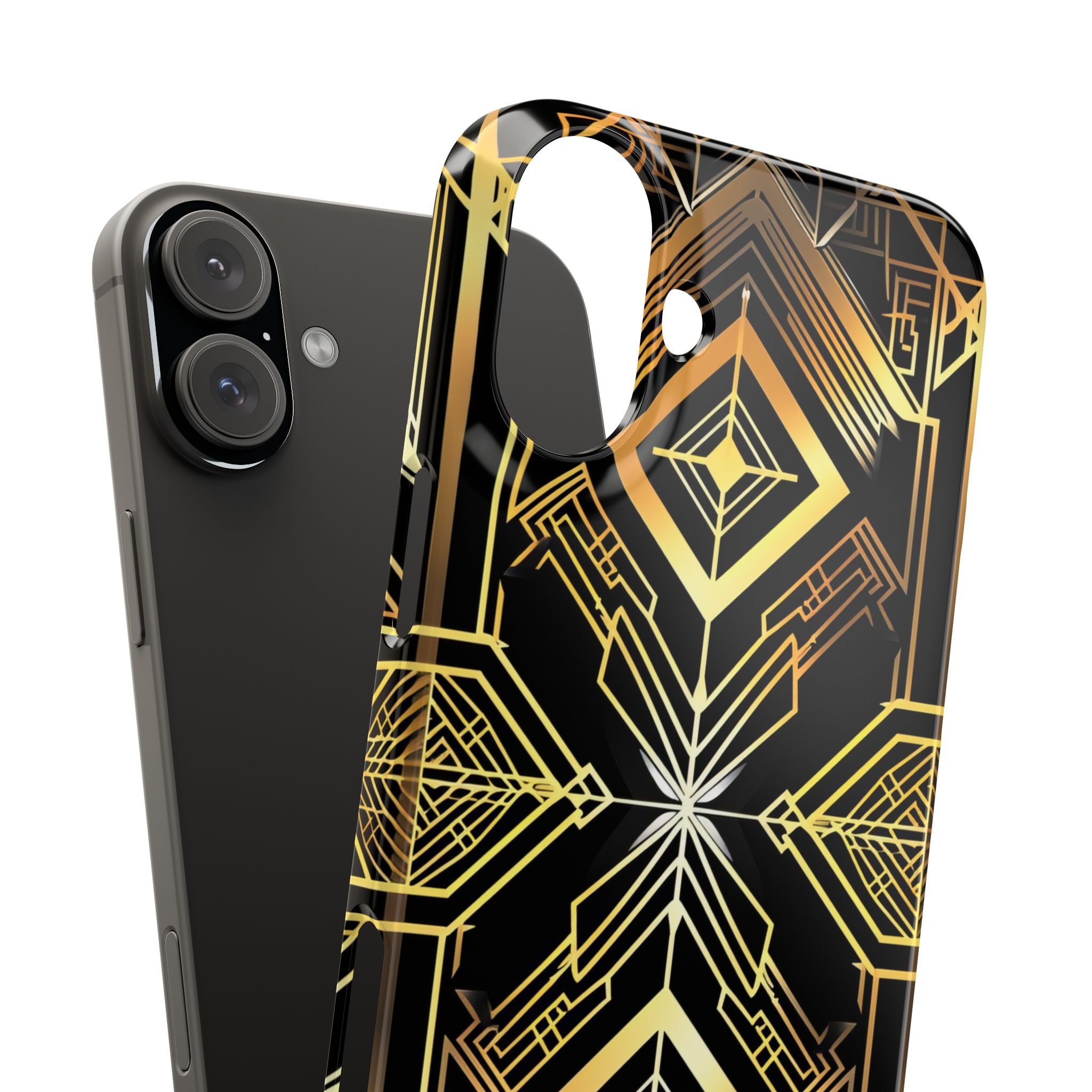 Golden Geometric Opulence iPhone 16 - Slim Phone Case