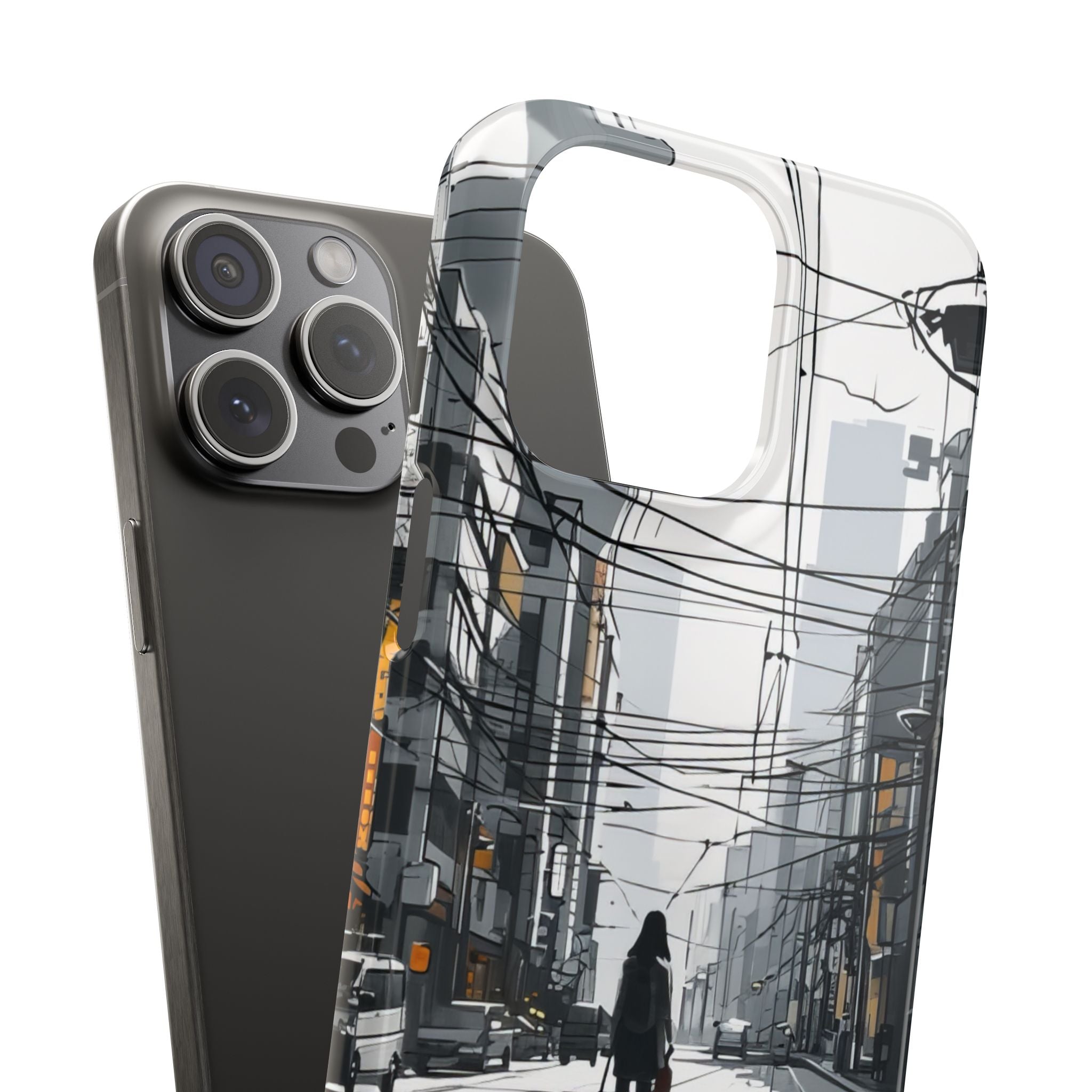 Urban Noir Streetscape iPhone 15 - Slim Phone Case