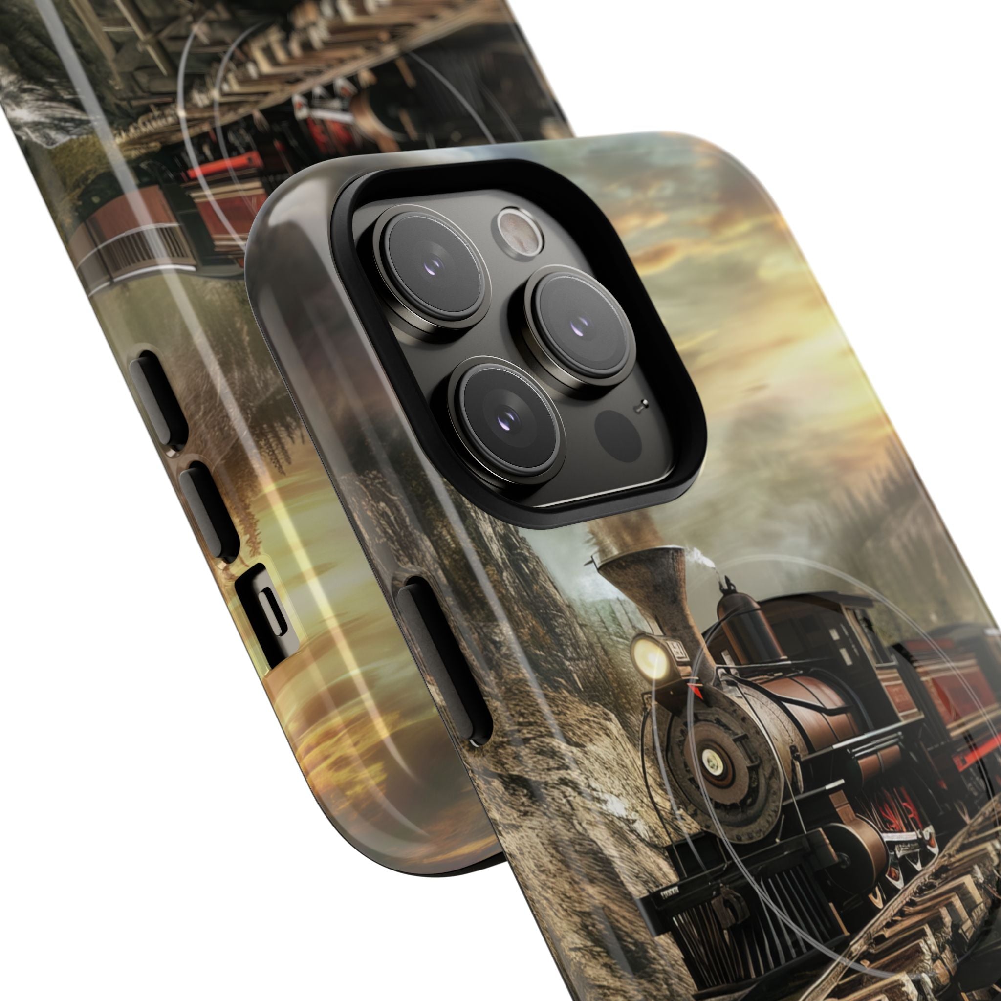 Vintage Steam Train Crossing Mountain Bridge iPhone 14 | Tough+ Phone Case