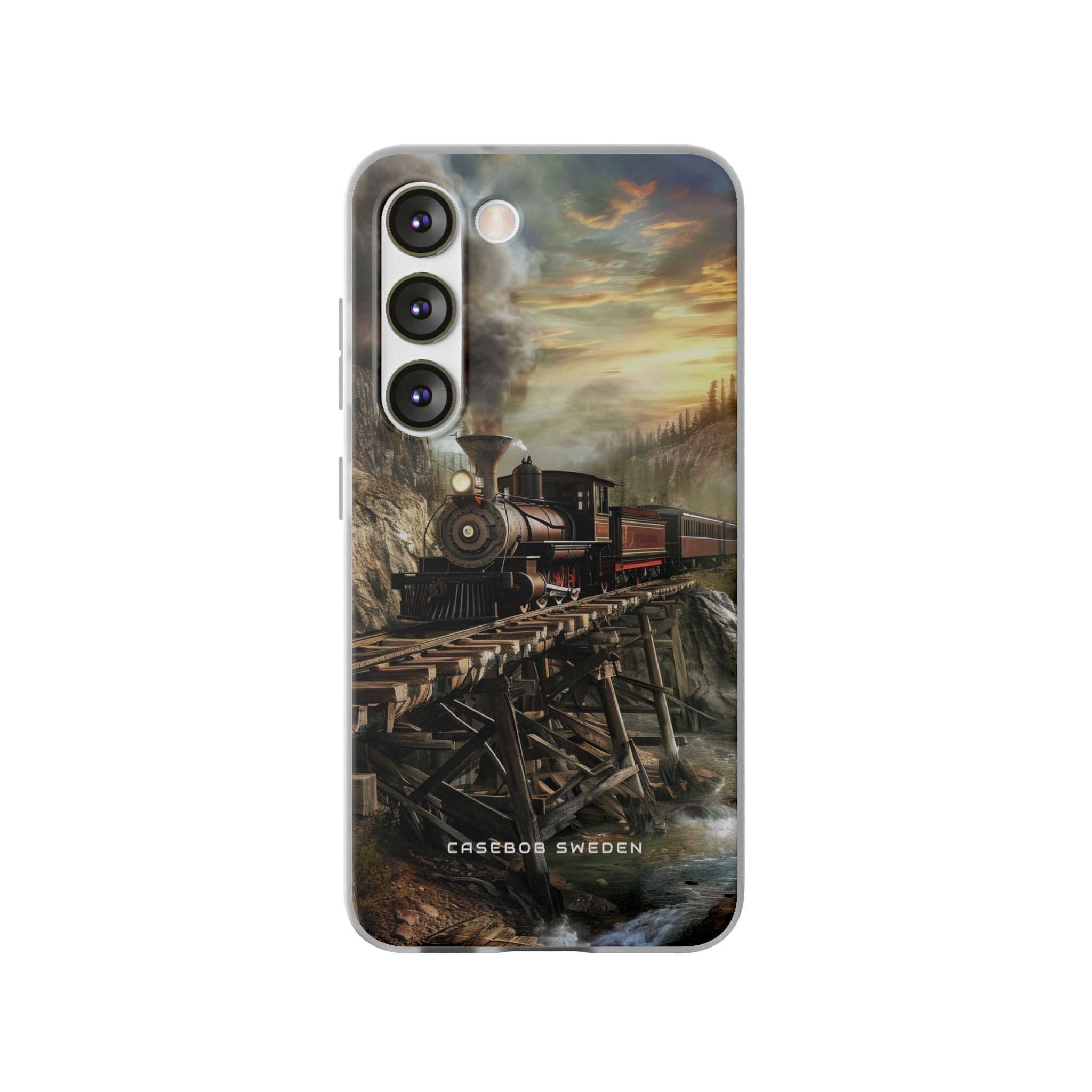 Vintage Steam Train Crossing Mountain Bridge Samsung S23 - Flexi Phone Case