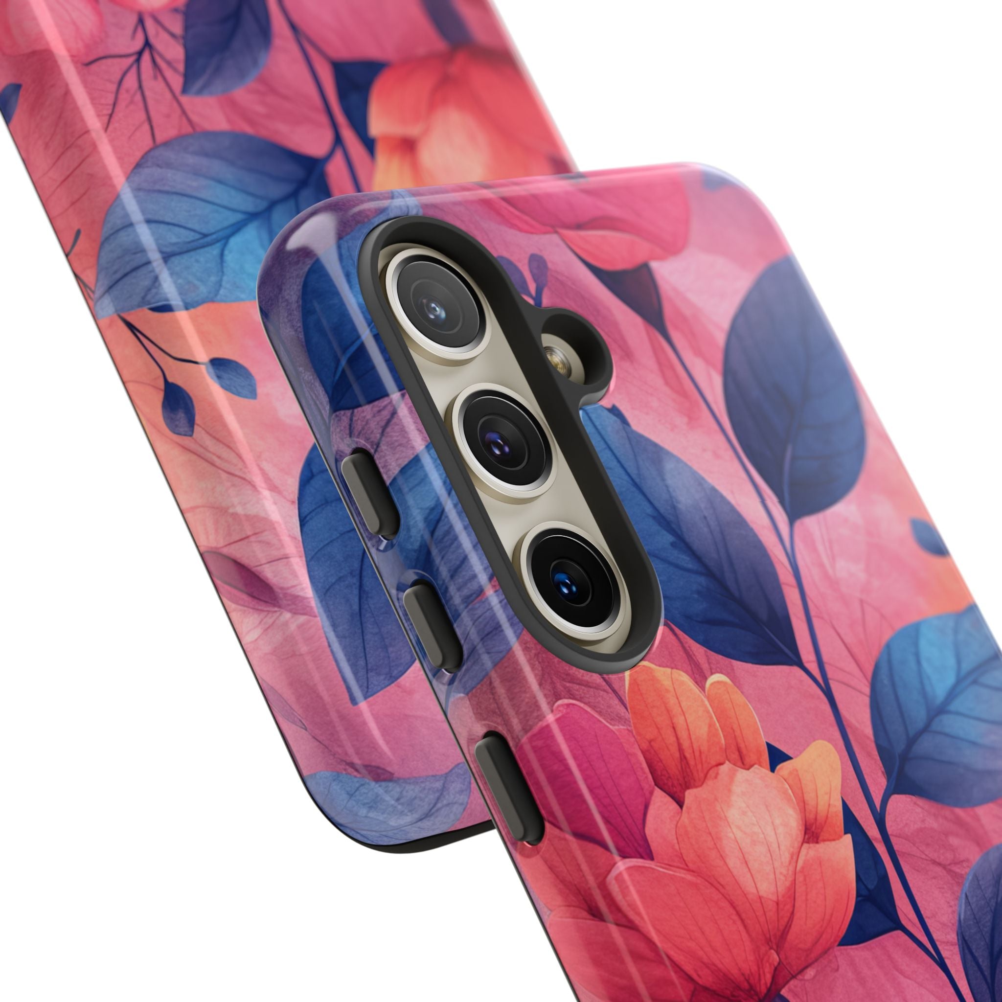 Pink Blue Floral - Tough Samsung S24 Phone Case