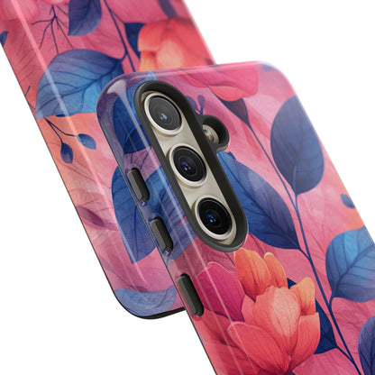 Pink Blue Floral - Tough Samsung S24 Phone Case