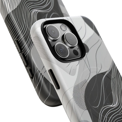 Fluid Rhythms: Monochrome Line Flow iPhone 16 | Tough+ Phone Case