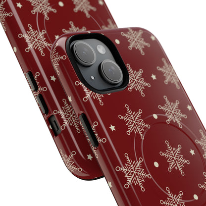 Cream Snowflake Crimson iPhone 15 Plus Case - Tough+