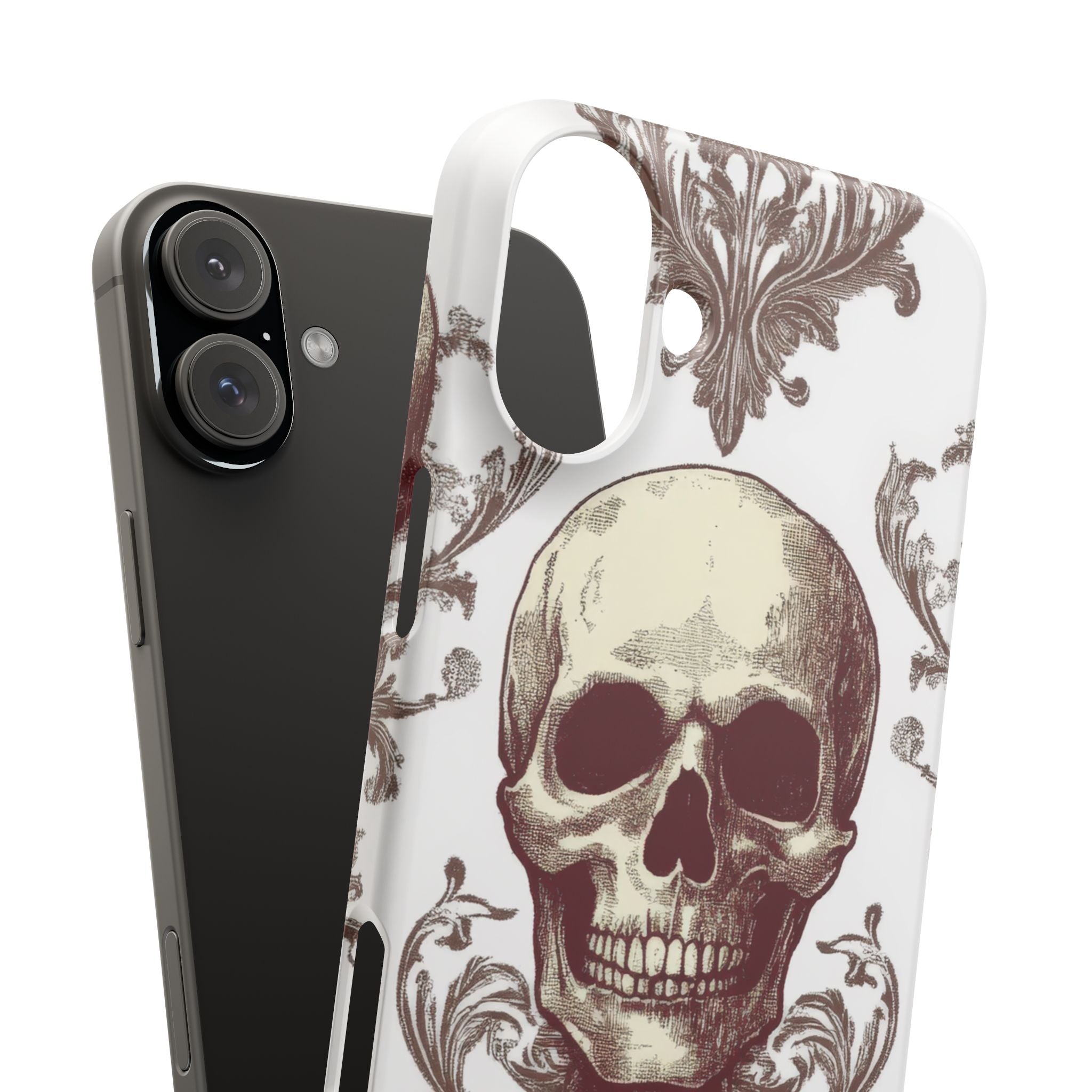 Gothic Skulls and Ornate Foliage iPhone 16 - Slim Phone Case