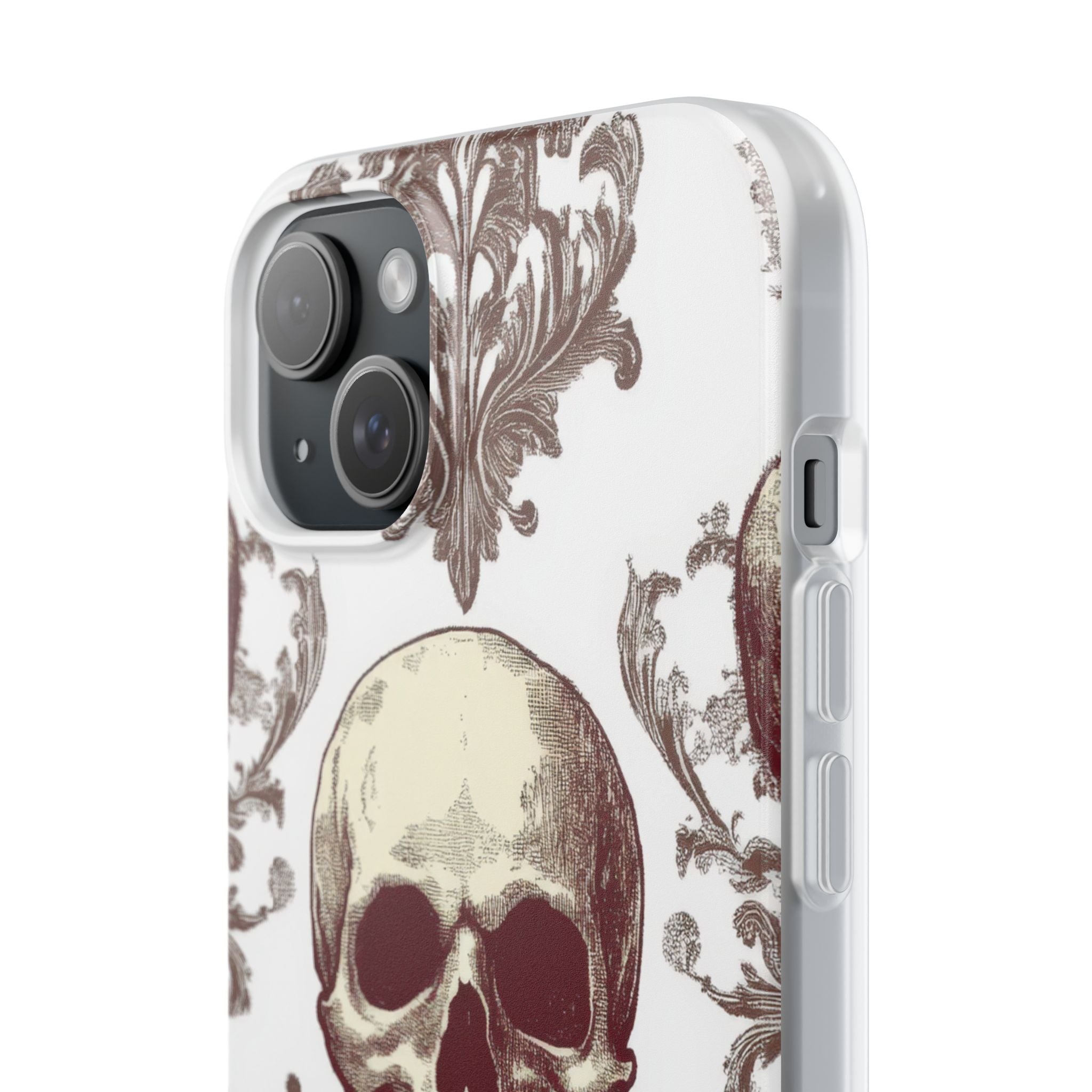 Gothic Skulls and Ornate Foliage iPhone 15 - Flexi Phone Case