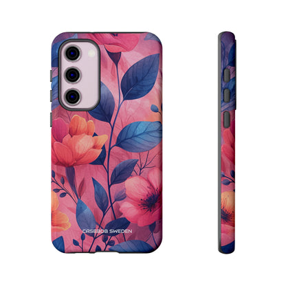 Pink Blue Floral - Tough Samsung S23 Phone Case