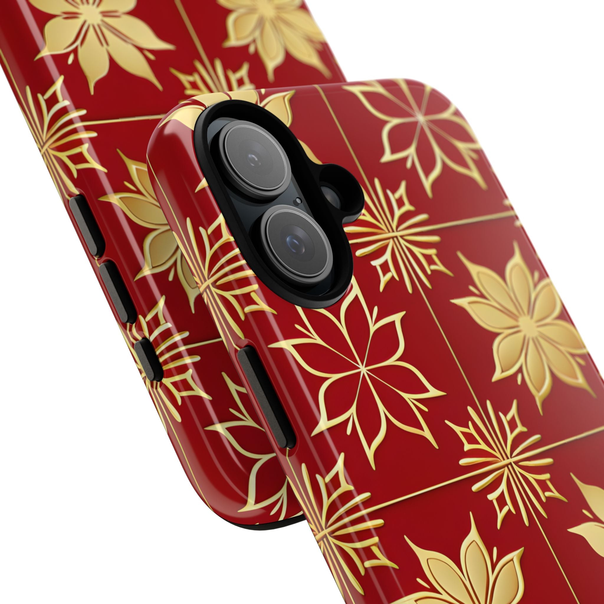 Elegantes Gold Floral Seamless Rich Red iPhone 16 - Tough