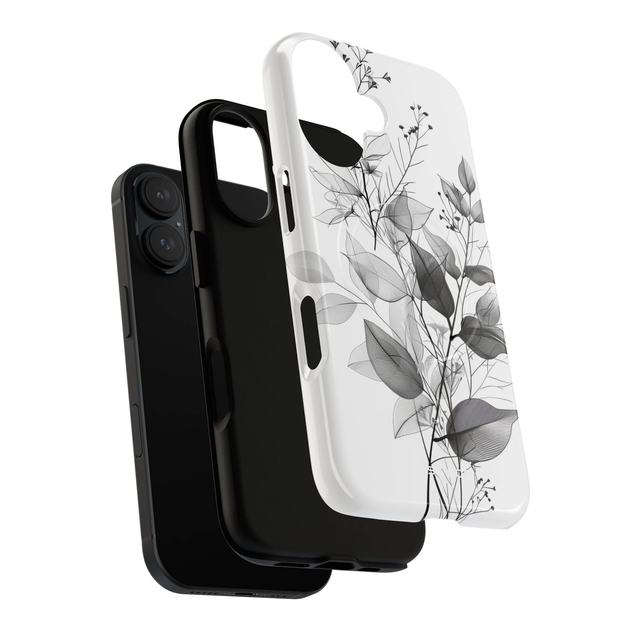 Veined Leaves Gray iPhone 16 Case - Tough+