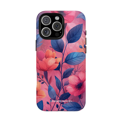 Pink Blue Floral - Tough iPhone 16 Phone Case