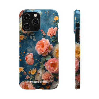 Blue Floral Elegance - Slim iPhone 14 Phone Case