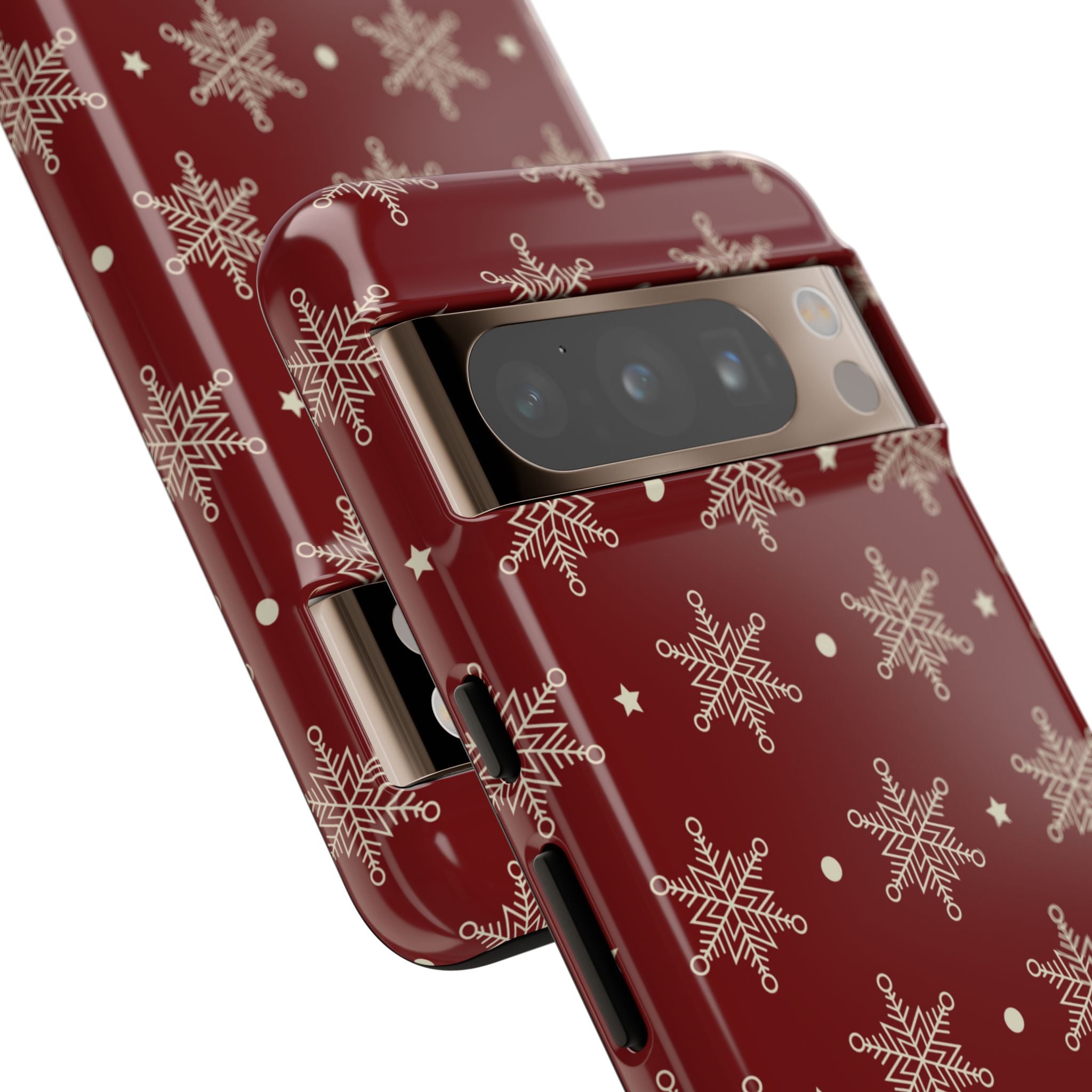Cream Snowflake Crimson Google Pixel 8 Pro Case - Tough