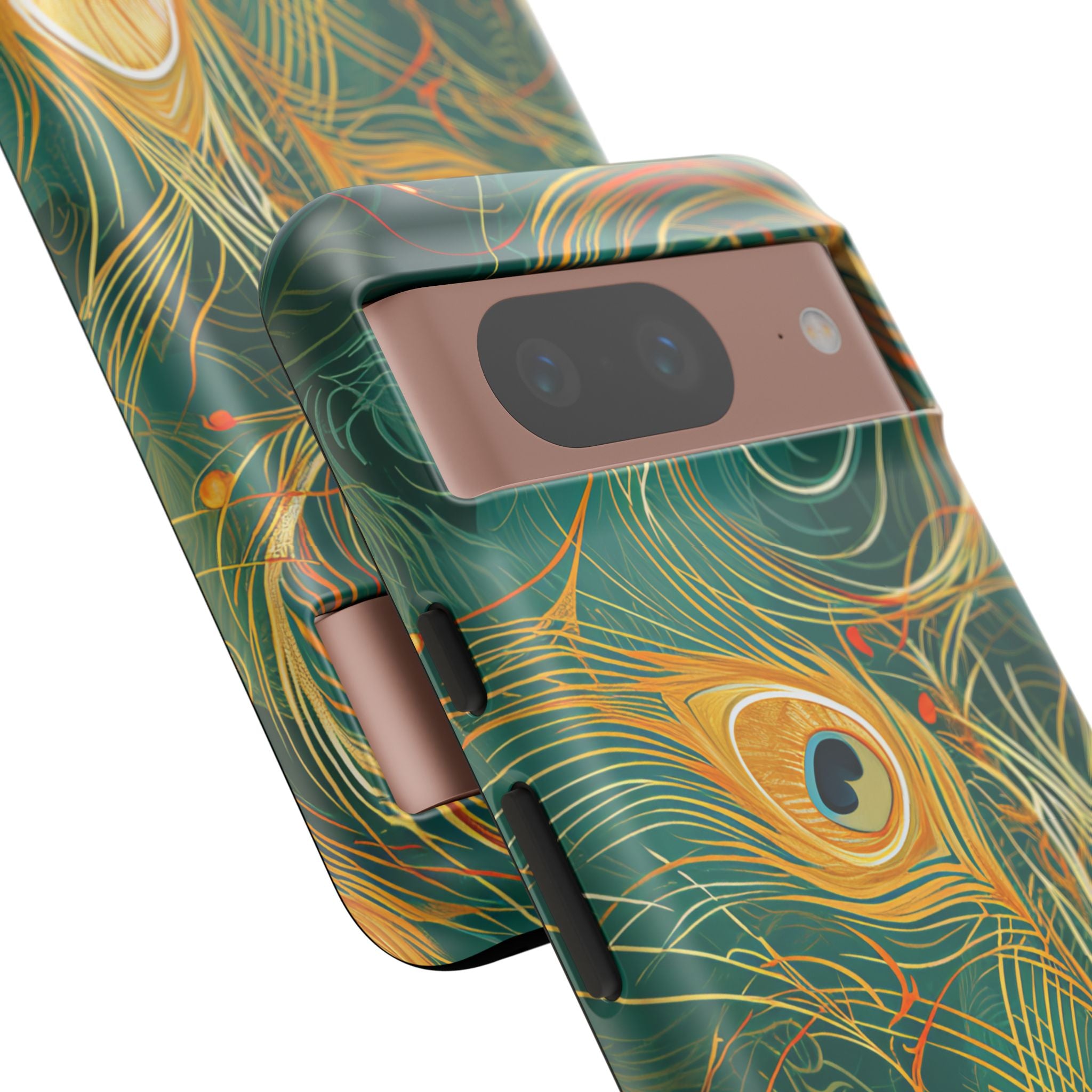 Peacock Elegance in Teal and Gold Google Pixel 8 - Tough Phone Case