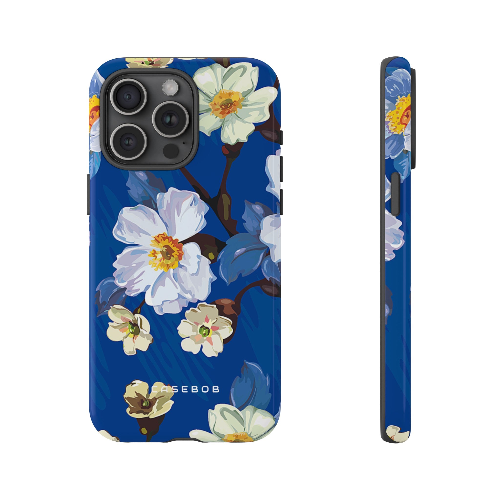 Elegant Flower on Blue iPhone Case | Tough