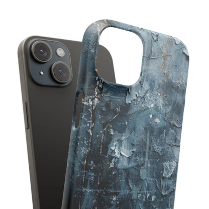 Weathered Blue Tapestry with Cracked Layers iPhone 15 - Slim Phone Case