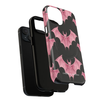 Gothic Pink Bats Aflame iPhone 15 | Tough+ Phone Case