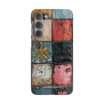 Rustic Red-Yellow Vintage Tiles - Slim Samsung S23 Phone Case