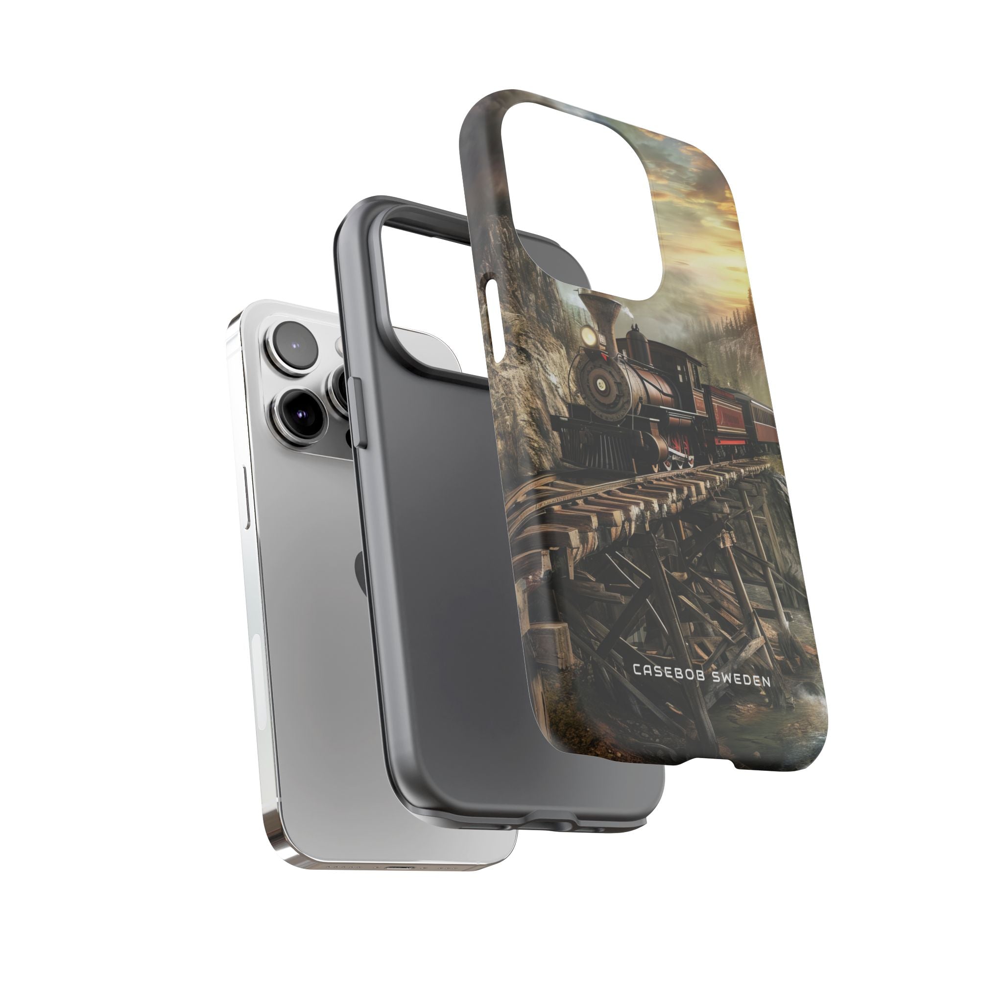 Vintage Steam Train Crossing Mountain Bridge iPhone 14 - Tough Phone Case