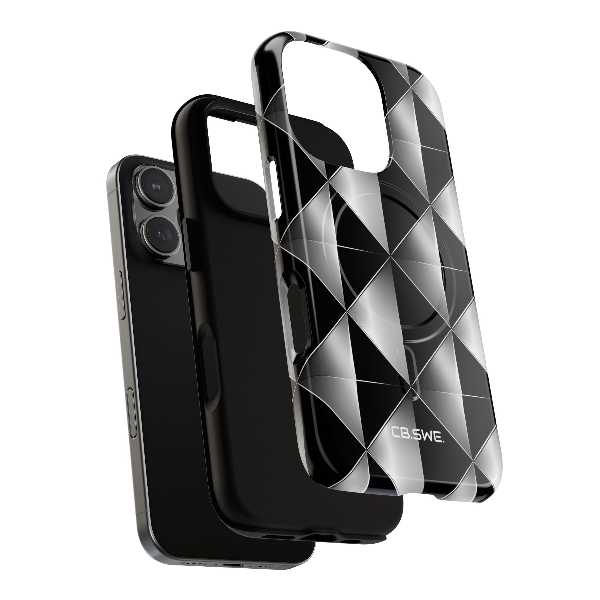Modern Black Silver Geometric Diamond iPhone 16 - Tough+