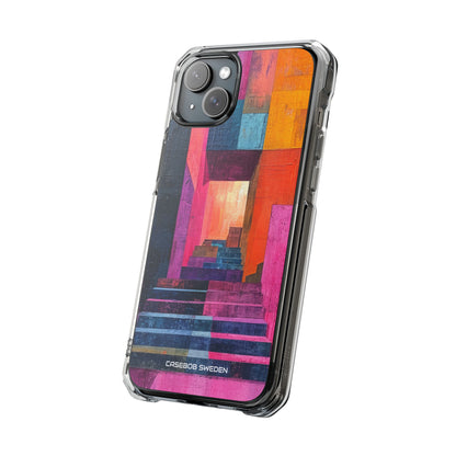 Pink Orange Geometry - Clear Impact iPhone 15 Phone Case