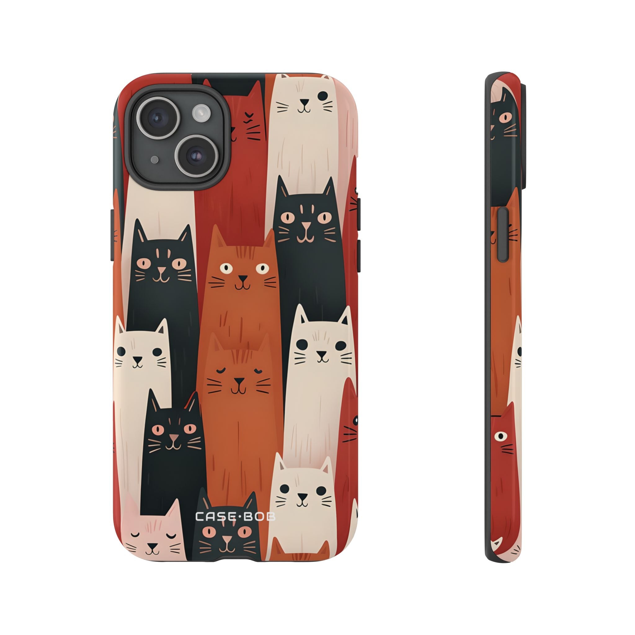Elongated Cats Black iPhone 15 Plus Case - Tough