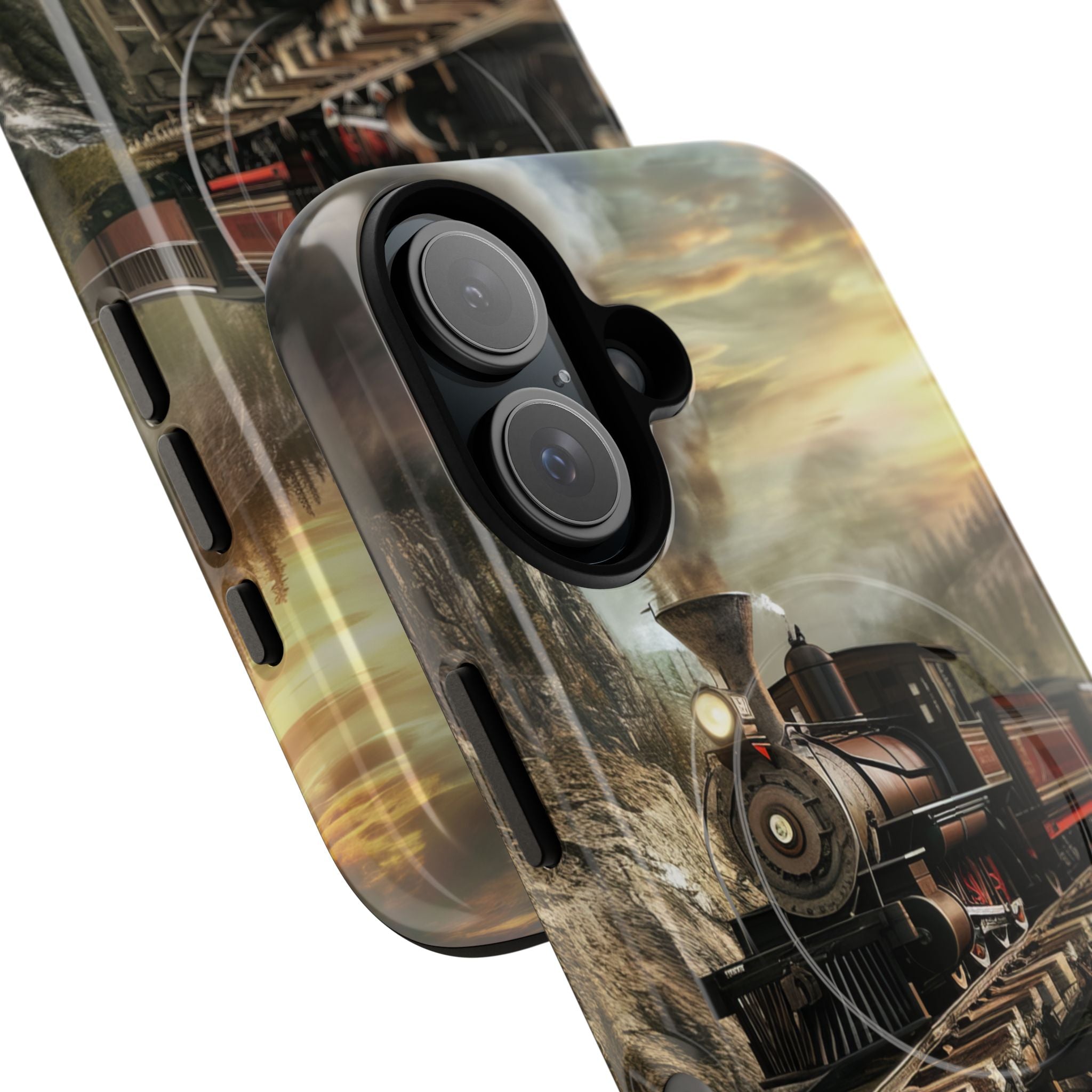 Vintage Steam Train Crossing Mountain Bridge iPhone 16 | Tough+ Phone Case