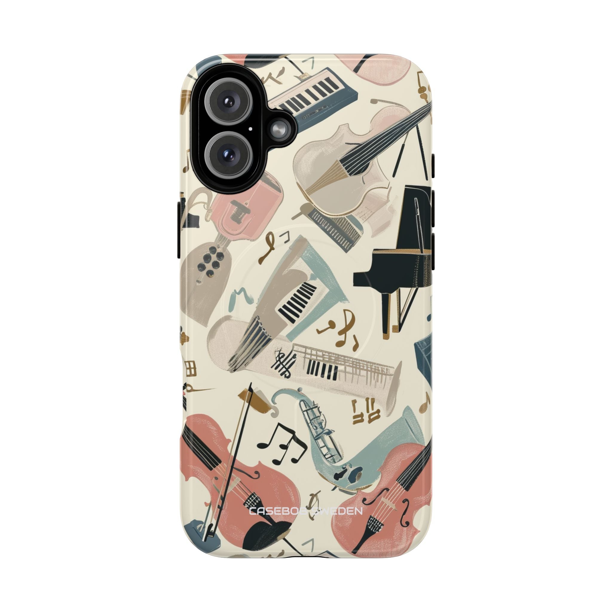 Beige Musical Instruments Pattern - Tough + MagSafe® iPhone 16 Phone Case