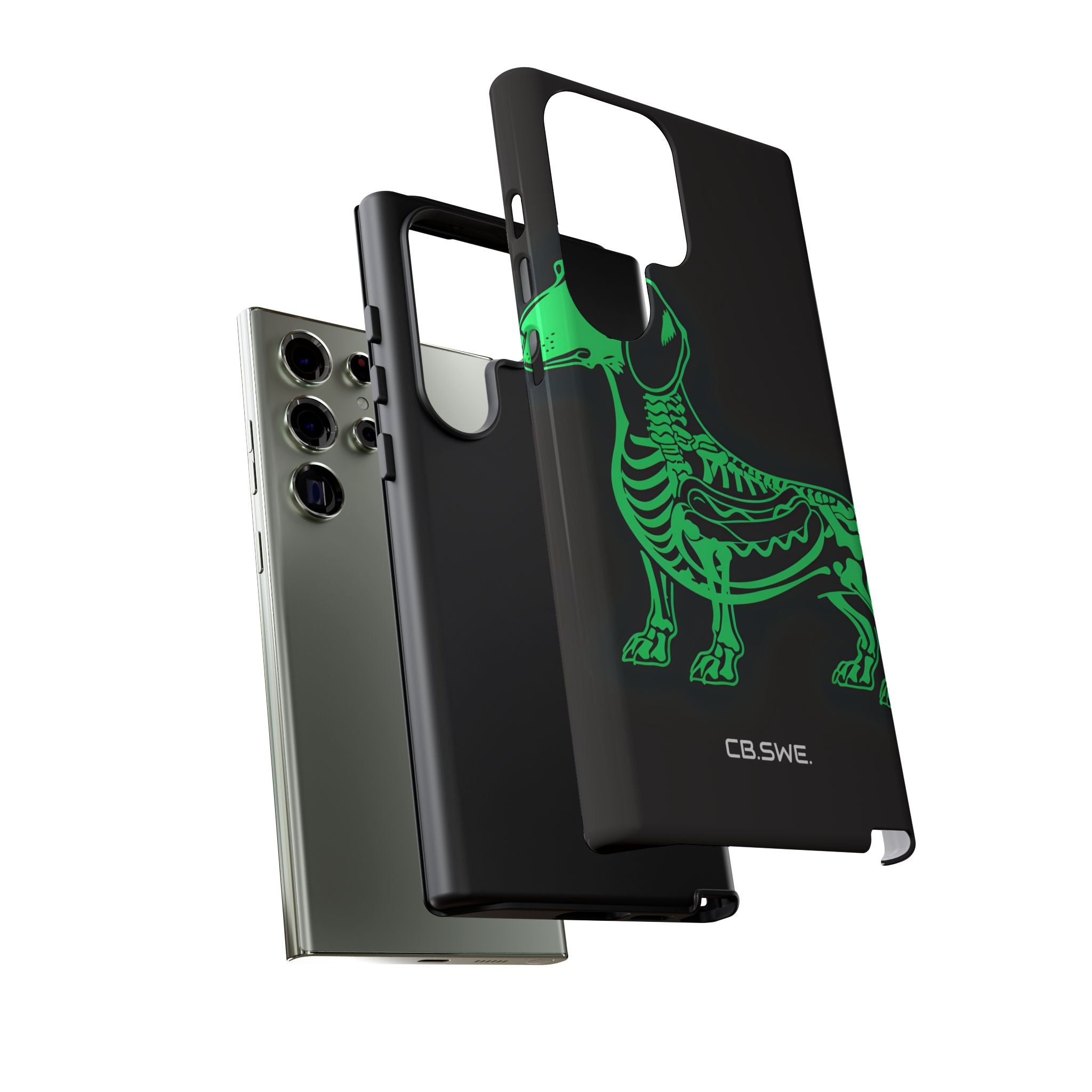 Neon Green Dachshund X-Ray Illustration Hotdog Phone Cover Samsung S23 - Tough