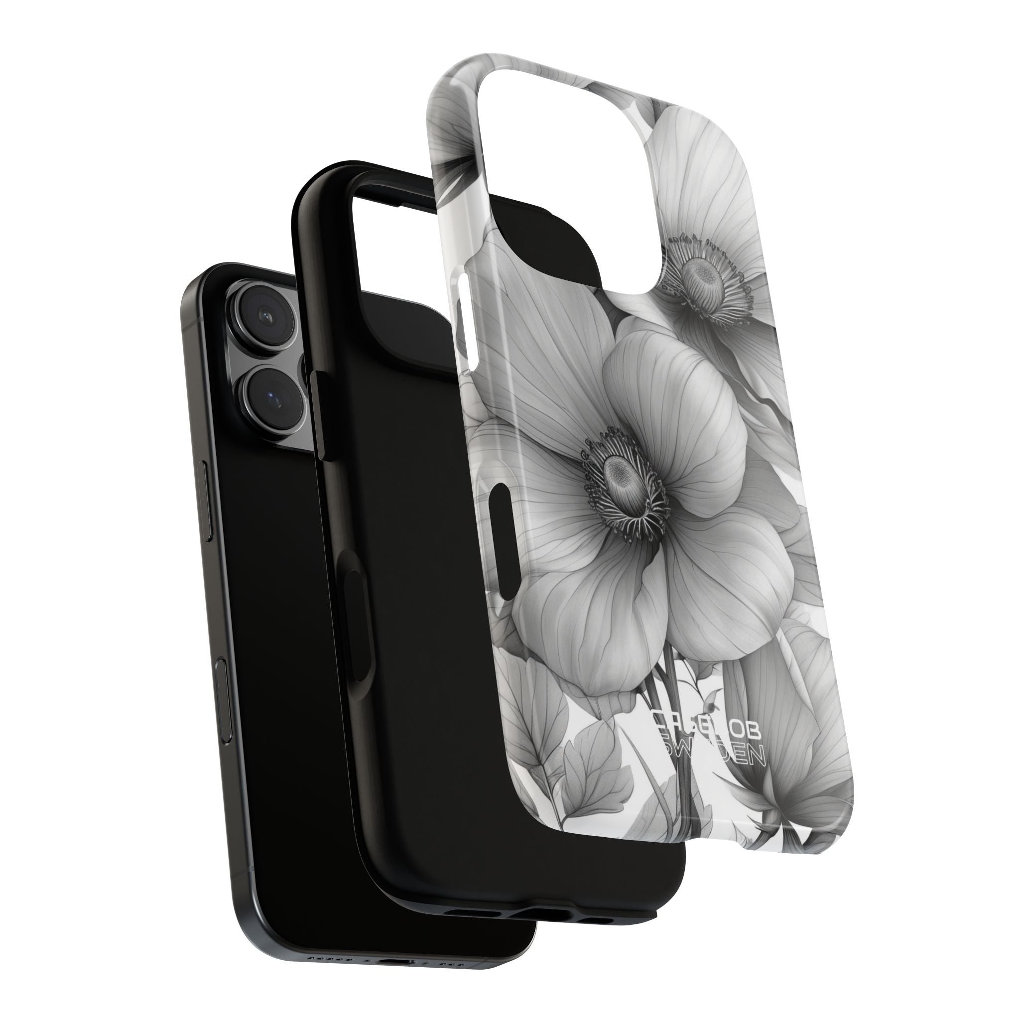 Grayscale Floral Harmony iPhone 16 - Tough