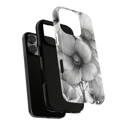 Grayscale Floral Harmony iPhone 16 - Tough