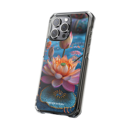 Vibrant Lotus Embroidery - Clear Impact iPhone 15 Phone Case