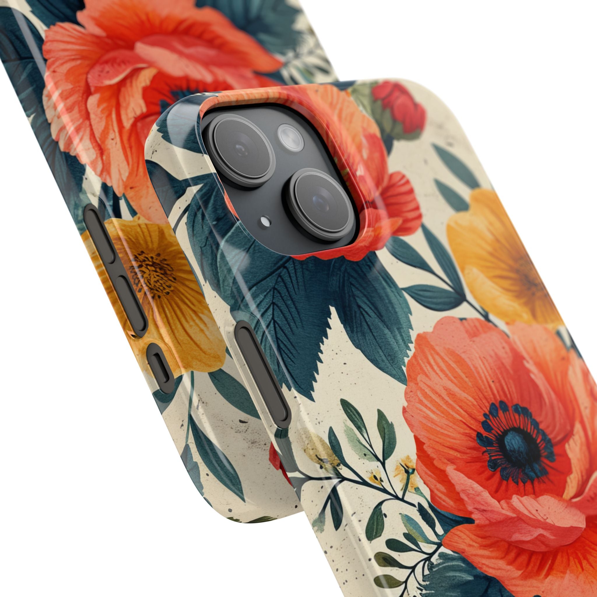 Vibrant Botanical Poppies - Slim iPhone 15 Phone Case