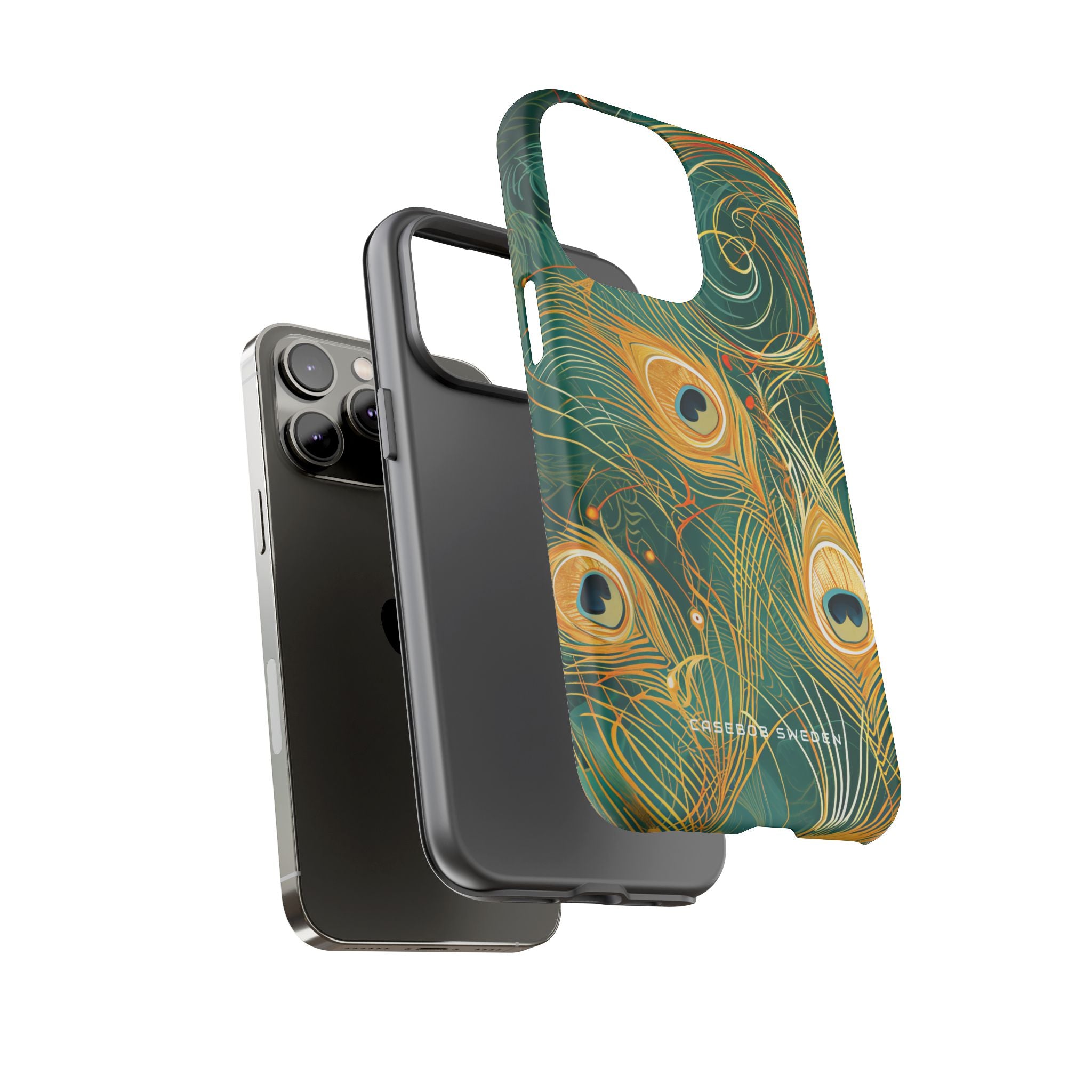 Peacock Elegance in Teal and Gold iPhone 14 - Tough Phone Case