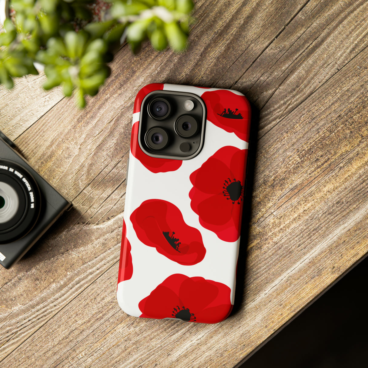 Red poppies on white iPhone case (Protective) - Protective Phone Case