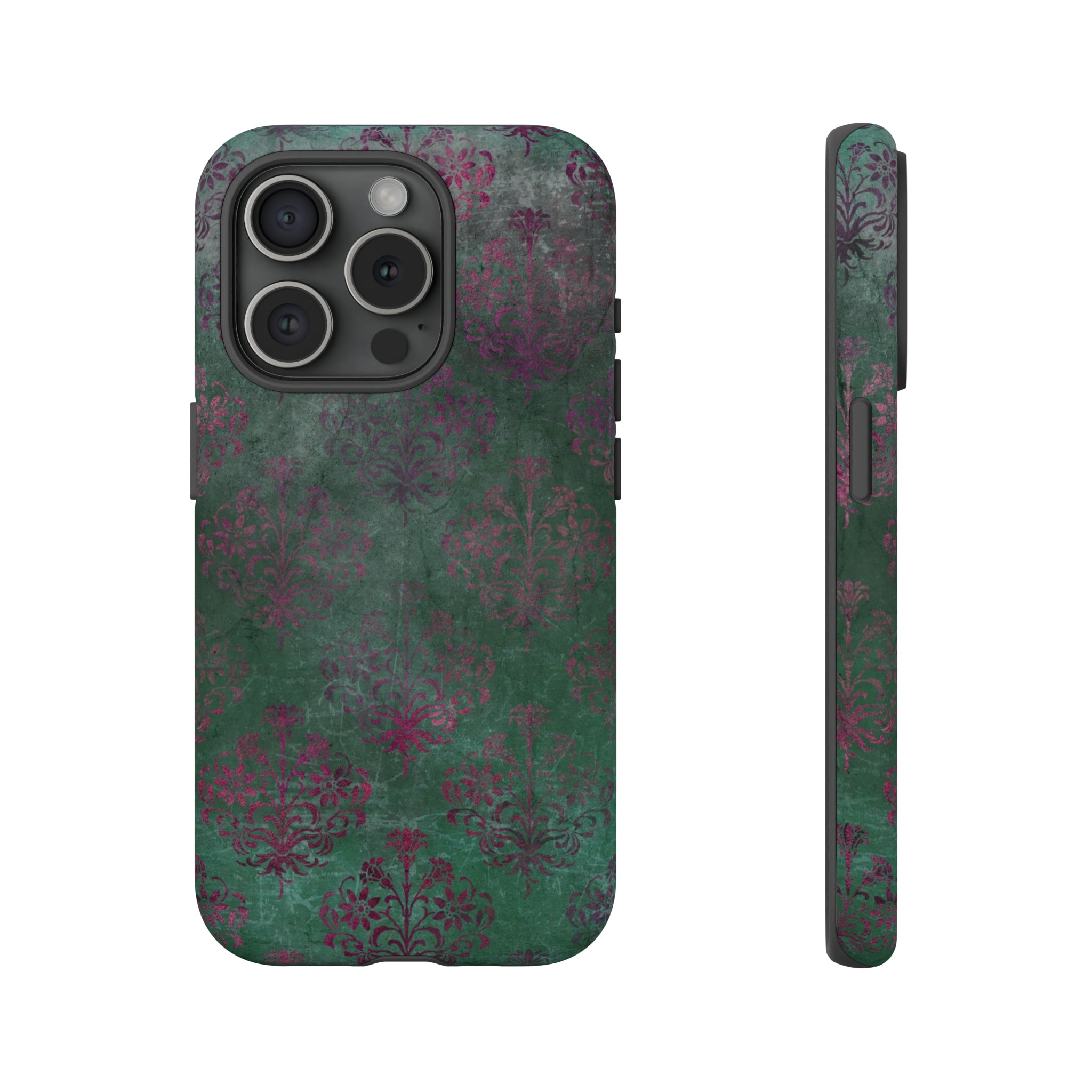 Green Damask Gothic Flower - Protective Phone Case