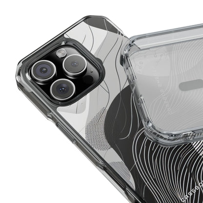 Fluid Rhythms: Monochrome Line Flow iPhone 16 - Clear Impact Phone Case