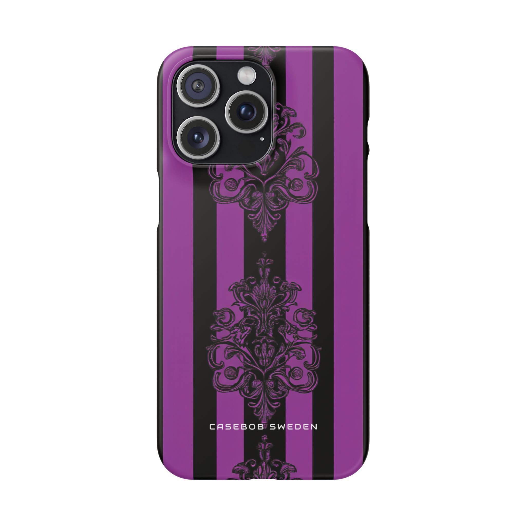 Gothic Elegance with Vertical Stripes and Ornamental Motifs iPhone 15 - Slim Phone Case