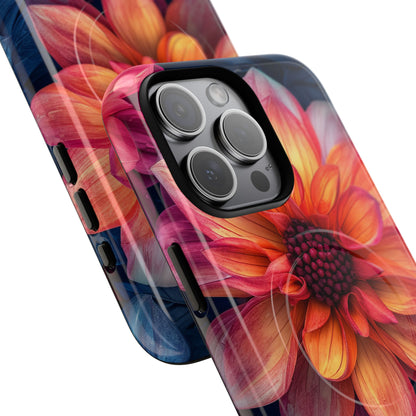 Floral Harmony Orange Blue - Tough + MagSafe® iPhone 15 Phone Case