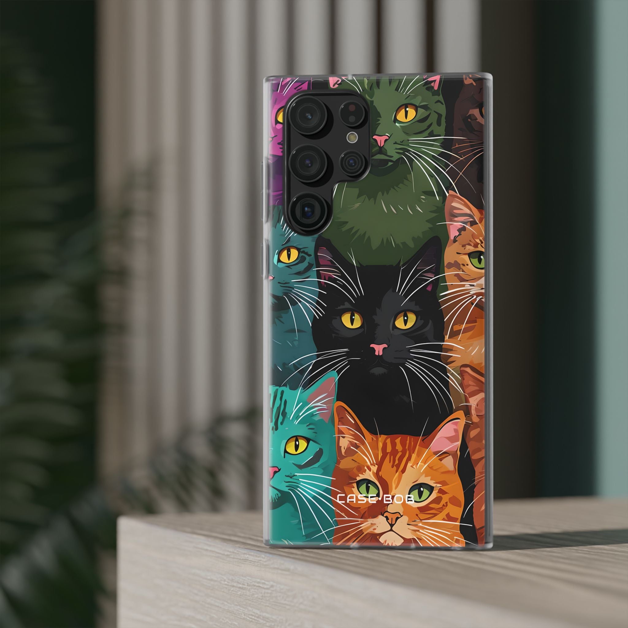 Teal Cat Grid Samsung S22 Ultra Case - Soft