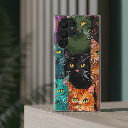 Teal Cat Grid Samsung S22 Ultra Case - Soft