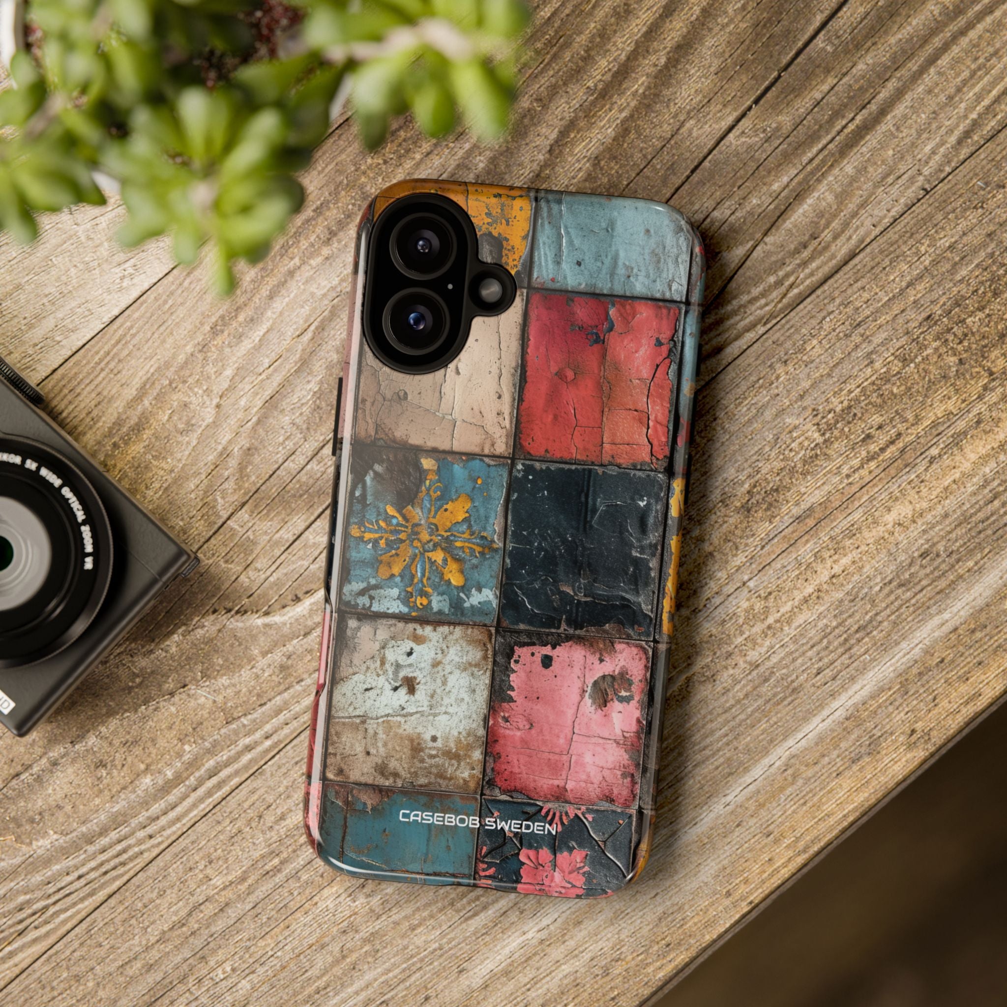 Rustic Red-Yellow Vintage Tiles - Tough iPhone 16 Phone Case