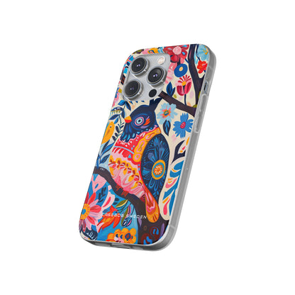 Whimsical Vintage Owl with Floral Charm iPhone 14 - Flexi Phone Case