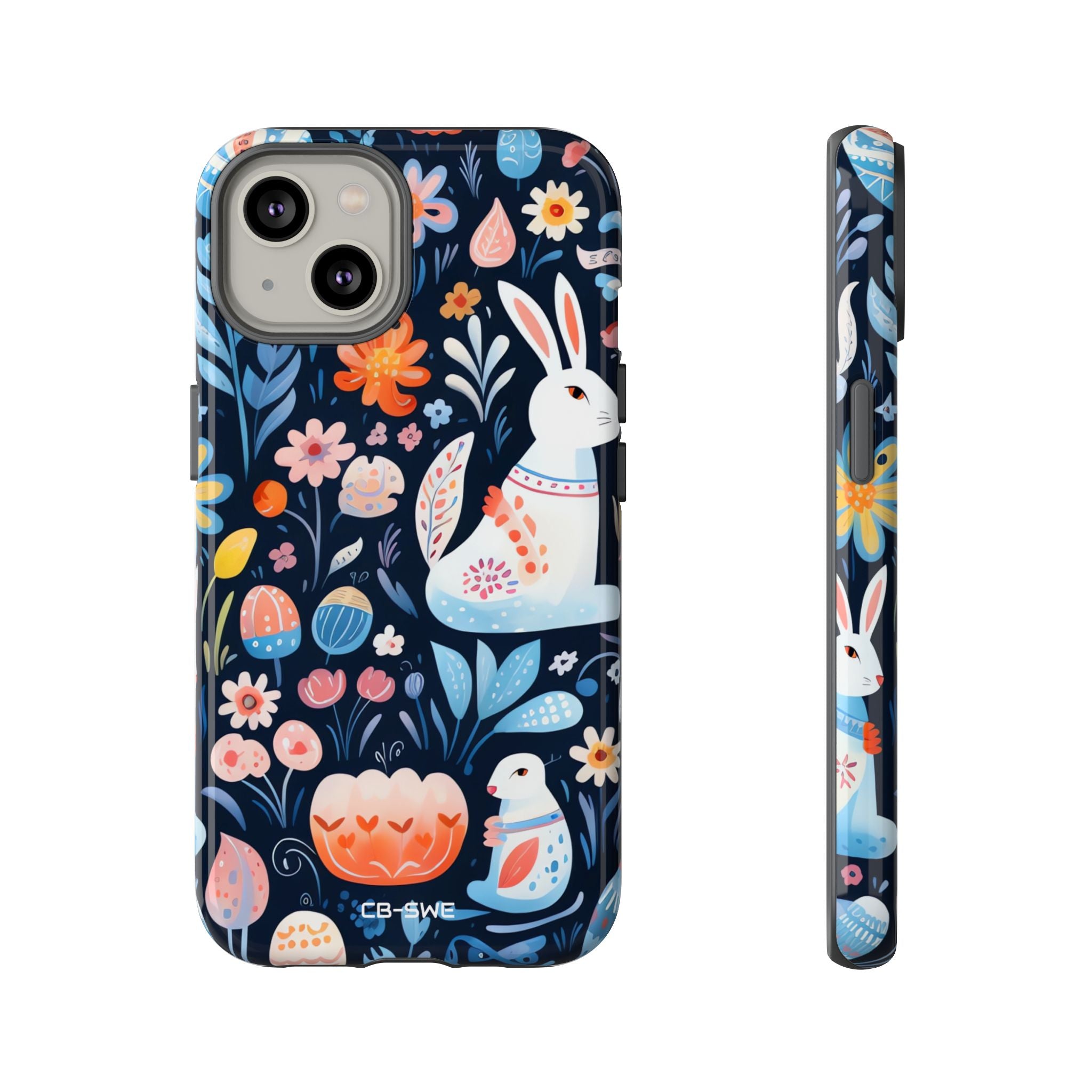 Bunnies Play Among Flowers - iPhone Case