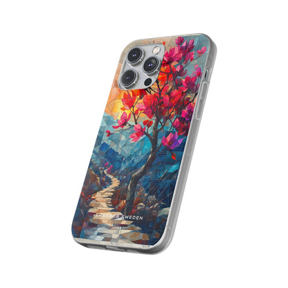 Vibrant Geometric Tree Landscape iPhone 14 - Flexi Phone Case