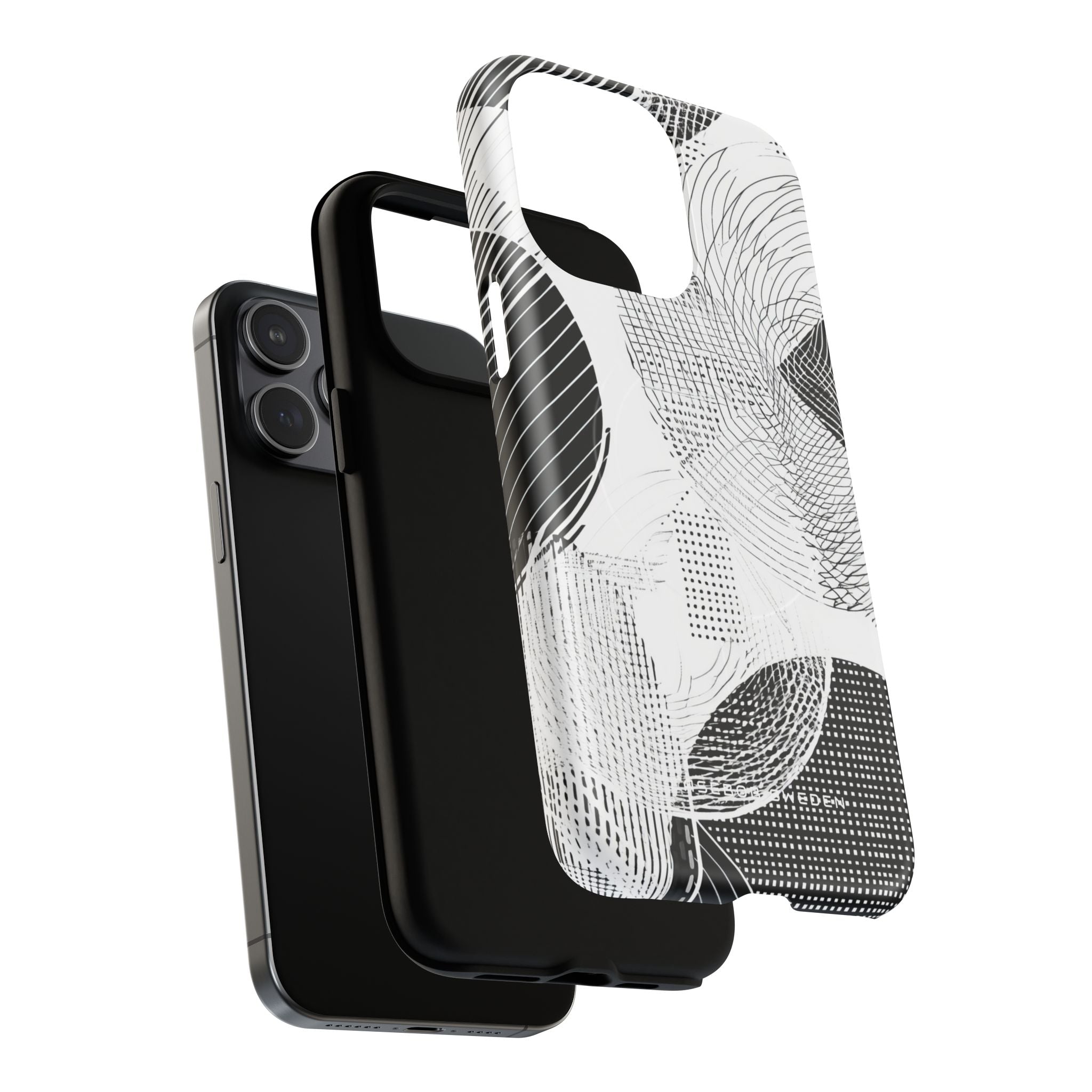 Geometric Monochrome Flow iPhone 15 | Tough+ Phone Case