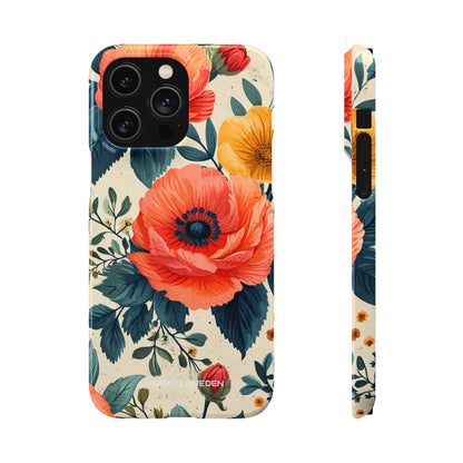 Vibrant Botanical Poppies - Slim iPhone 14 Phone Case