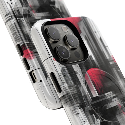 Crimson Gridlines Cityscape iPhone 14 - Tough+