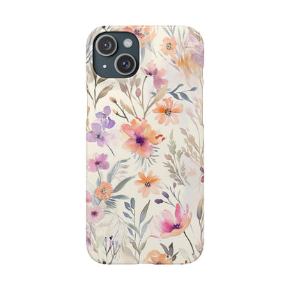 Soft Pink Floral Watercolor Design - Slim iPhone 15 Phone Case