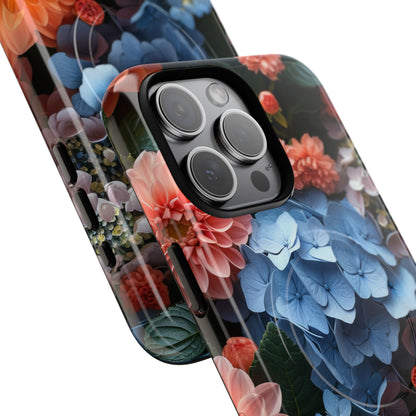 Blue Floral Bliss - Tough + MagSafe® iPhone 15 Phone Case