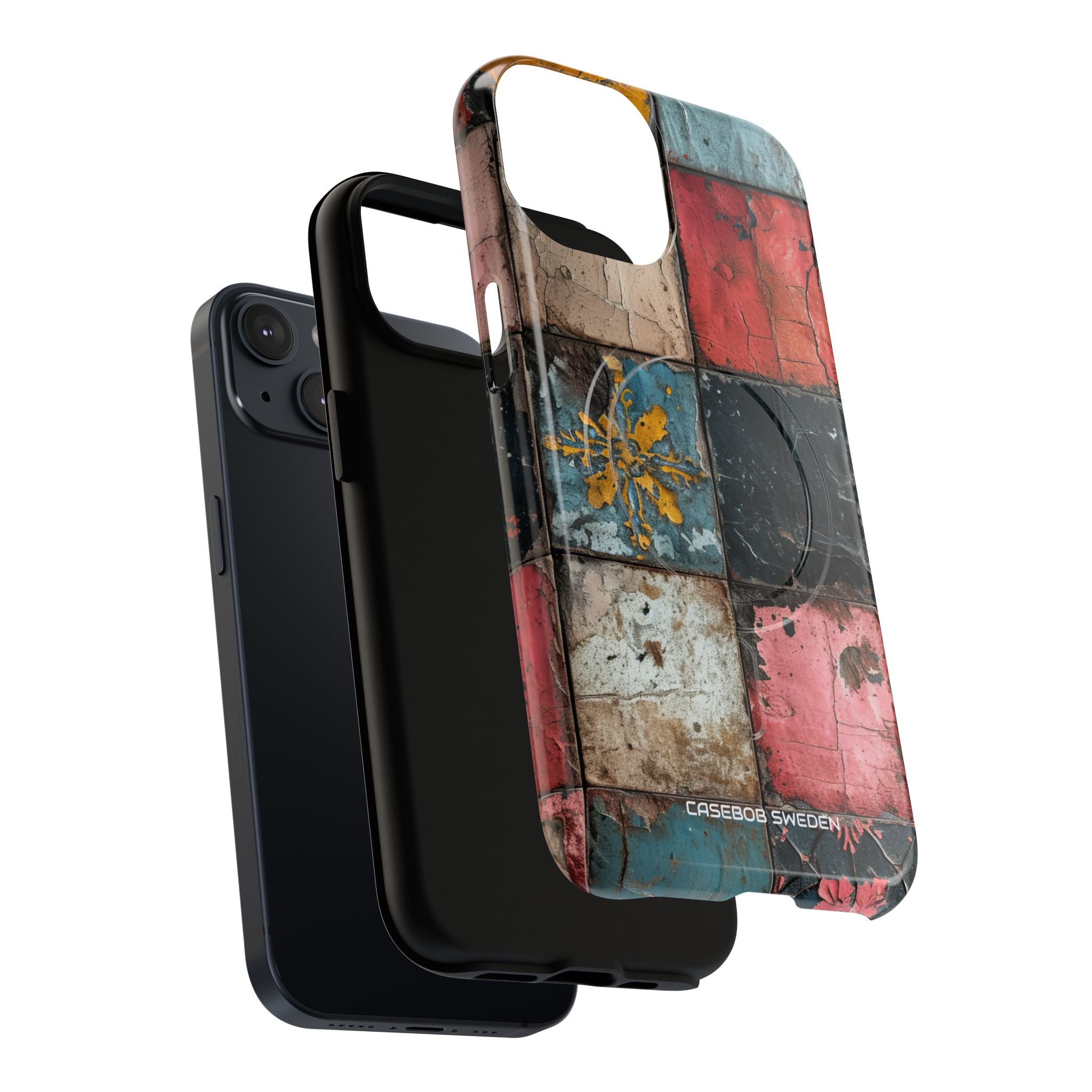 Rustic Red-Yellow Vintage Tiles - Tough + MagSafe® iPhone 14 Phone Case